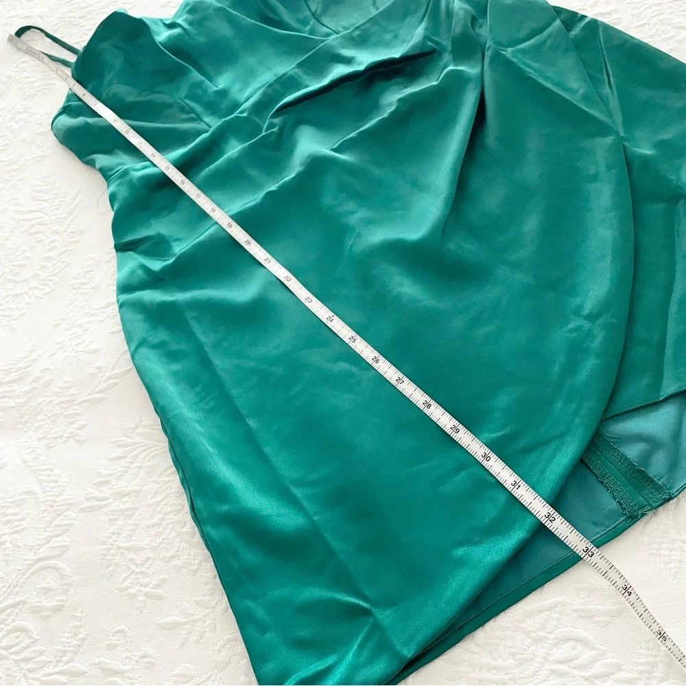 NWOT Lulus Treat Me Good Emerald Green Satin Cowl Neck Tulip Mini Dress Small - Picture 7 of 7